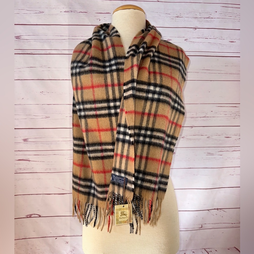 BURBERRY London 100% Cashmere Nova Check Fringe Scarf Brown Vintage Authentic